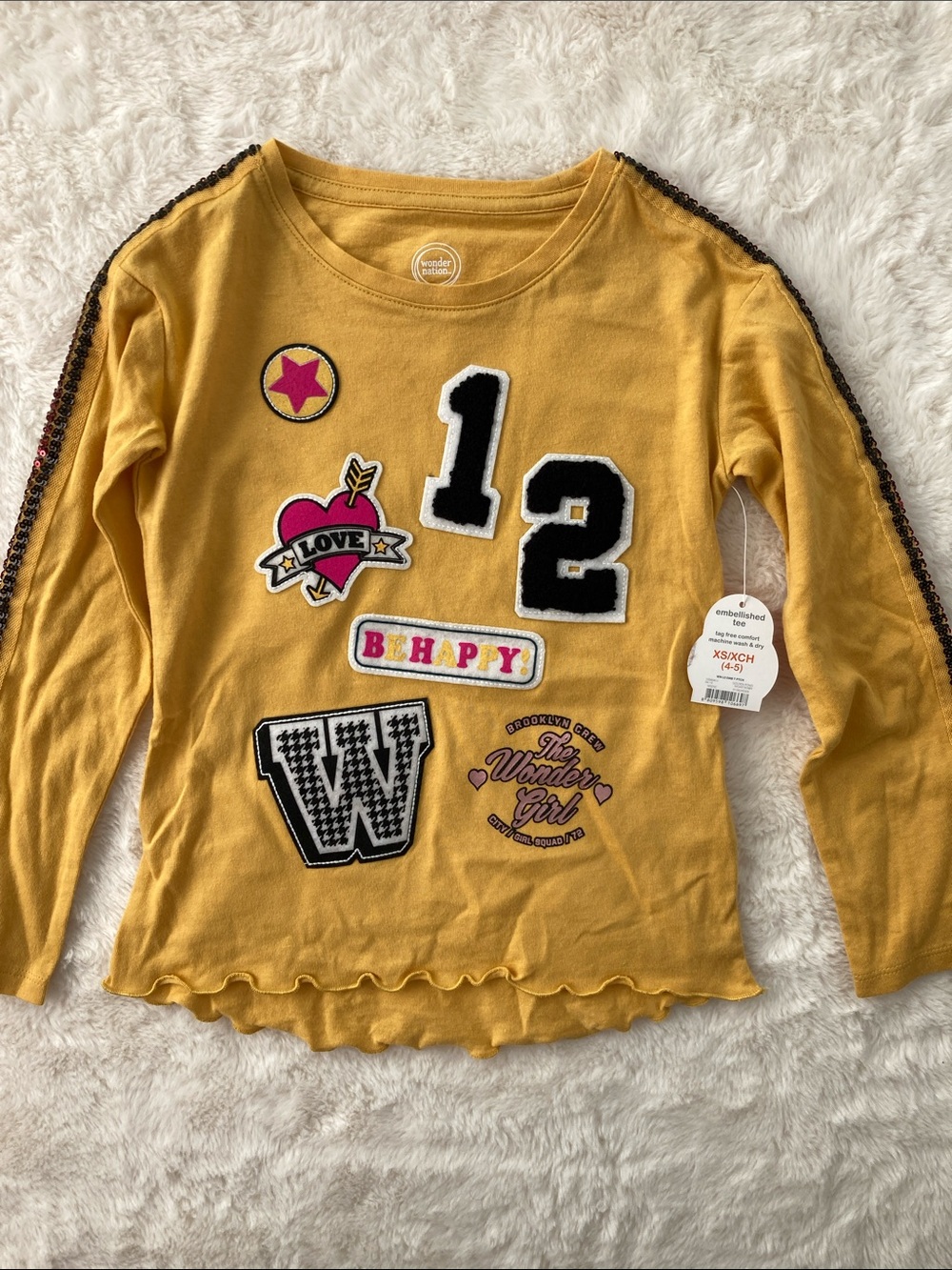 SALE! NWT Wonder Nation Girls' Mustard Yellow Patchwork Long Sleeve Top Size XS